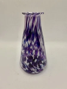 Purple and White Spatter Murano Style Blown Art Glass Vase 5.5” - Picture 1 of 7