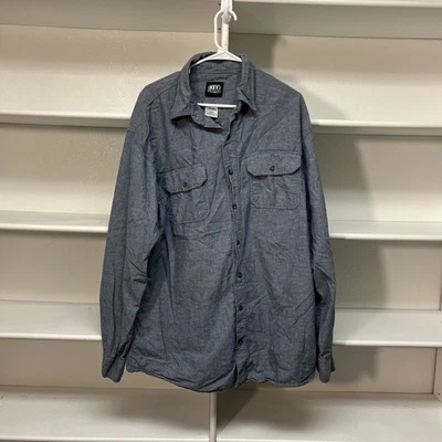 De colección. Camisa de trabajo KEY para hombre XLT azul denim cambray con botones con bolsillos Foto 1 de 4