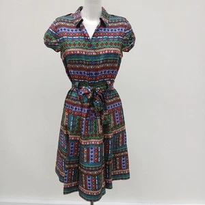 Hobbs NW3 Silk Shirt Dress UK 12 Red Green Blue Multicolour Print Belted FLT03-C - Picture 1 of 10