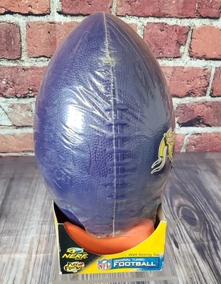 Vtg Nerf Minnesota Vikings Turbo Football With Tee New 1998 Open Plastic Stains - Image 1 of 4