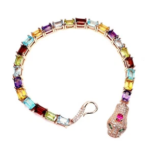 925 Sterling Silver Bracelet Octagon Citrine 6x4mm Amethyst Topaz Gemstone 7.5in - Picture 1 of 13