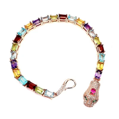 925 Sterling Silver Bracelet Octagon Citrine 6x4mm Amethyst Topaz Gemstone 7.5in - Image 1 of 4