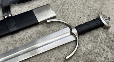 "Correa trasera de cuero vaina lista para la batalla espada vikinga 38"" acero al carbono 1065" Foto 1 de 4