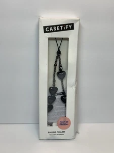 CASETiFY Handyanhänger Herzen aus Obsidian ~ schwarz Gothic Herz Perlen Armband NEU - Bild 1 von 8