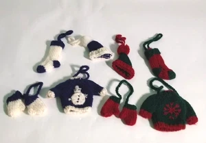 Liz Claiborne Christmas Holiday Knit Ornaments mini Sweater Stocking Mittens Hat - Picture 1 of 12