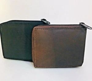 Lot Of 2 Mens Bi-fold Zipper Around Leather Wallet colors Black & Dark Brown - Picture 1 of 11