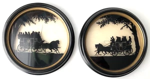 Revere Painted Glass Picture-SET of Stage Coach with Horses 6"-newer - Picture 1 of 5