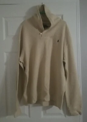 RALPH LAUREN POLO Shirt Mens XL Tan Sweatshirt Fleece Collared Elbow Pads- EUC - Image 1 of 4