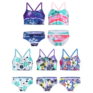 Kids Girl's 2 Pieces Bikini Set Tropical Hawaiian Tankini Swimsuit Beachwear - Picture 1 of 41