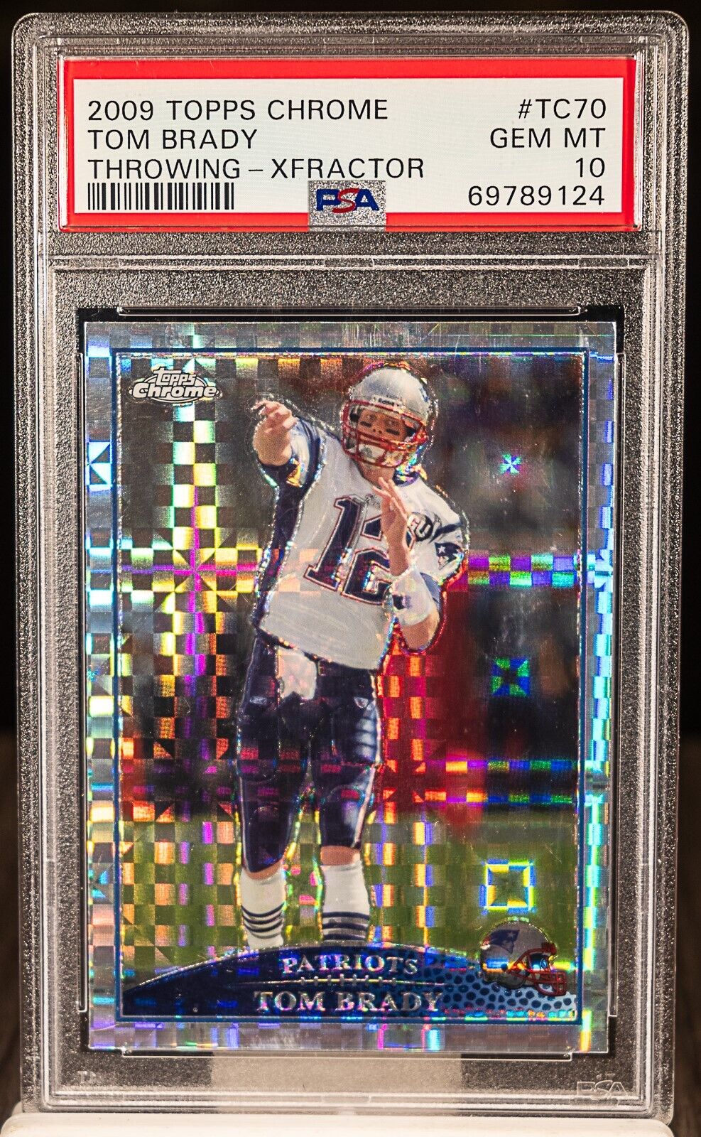 69789124 Tom Brady 2009 Topps Chrome X-Fractor Refractor #TC70 PSA 10