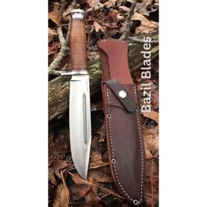 Stacked Leather Bowie Knife Custom Handmade Messer D2 Stahl Survival Outdoor Bowi - Bild 1 von 1