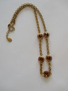 BIJOUX TERNER GOLD TONE NECKLACE 5 AMBER GEMS ADJUSTABLE - Picture 1 of 5