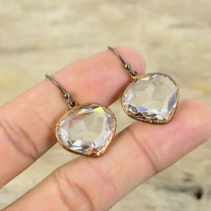Gift For Women Electroformed Drop/Dangle Earrings Copper White Topaz 1.38" - Picture 1 of 6