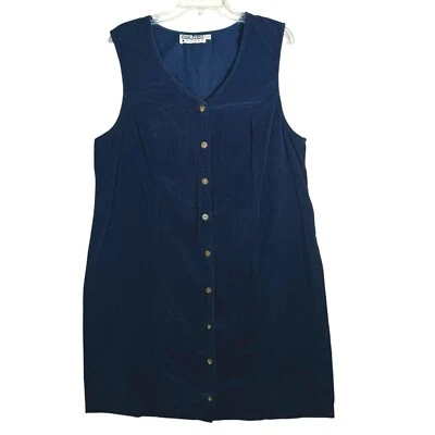 Vestido Jersey Vintage Azul Marino Pana Midi Botón Frontal Plus 20W Hecho en EE. UU. Foto 1 de 4