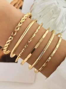 6pcs Set Womens Beautiful Textured Gold Metal Decor Bracelet Bangle Cuff Party - Picture 1 of 6