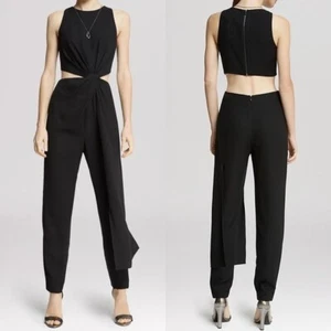Halston Heritage Twist Cut Out Black Sleeveless Draped Jumpsuit Size 6 - Picture 1 of 11
