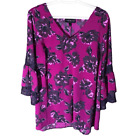 Lane Bryant Pink Black Floral Top Blouse 3/4 Sleeve Lace Plus Size 18/20 (dd5