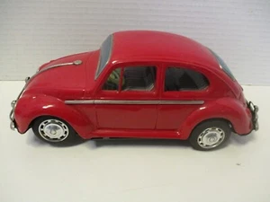 Vintage Tin Battery Operated Bump'n Go Taiyo VOLKSWAGEN VW BUG (Red) - 10" - Picture 1 of 14