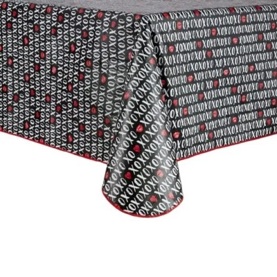 Way to Celebrate Valentine's Day XO Lips Hearts 60x102in PEVA Vinyl Tablecloth - Image 1 of 4