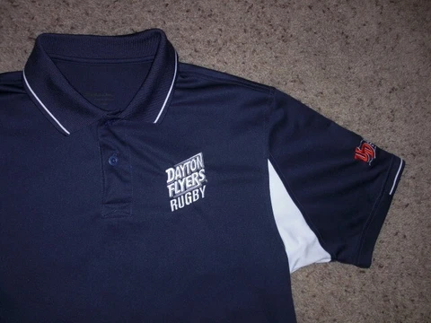 DAYTON FLYERS RUGBY blue athletic short sleeve polo shirt men's Medium Cover
