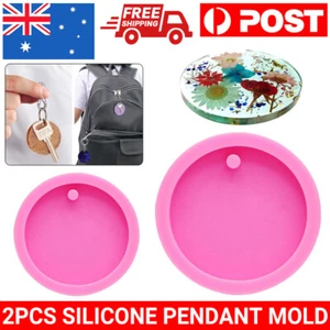2pcs Silicone Round Circle Pendant Resin Epoxy Mold Keychain Casting Mould Craft - Picture 1 of 11