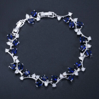 Delicada pulsera de tenis para boda hoja de circonita cúbica enchapada en plata para mujer novia Foto 1 de 4