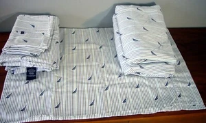 Set of 2 Matching NAUTICA TWIN Size Sail Boats Sheets Stripe Cotton Bunk Bed - Picture 1 of 4