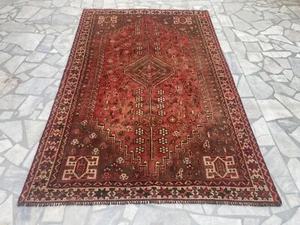 ANTIQUE ORANGE - VINTAGE HAND KNOTTED WOOL RUG - TRIBAL ORIENTAL RUG 5.1 x 7.8 - Picture 1 of 8