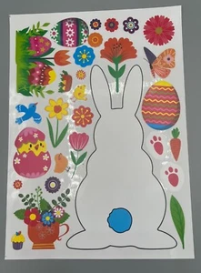 One 8.5" x 11.75" Sheet of Easter Window Cling decals egg butterfly flower bunny - Picture 1 of 2