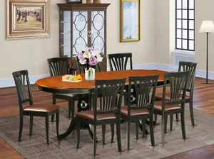 9pc oval dinette dining room set table w/ 8 leather seat chairs in cherry black - Picture 1 of 12