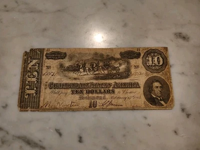 1864 B Confederate States Of America $10 Bill - Image 1 of 4