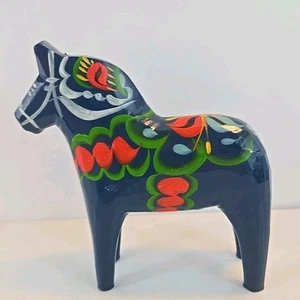 Swedish Wooden Dala Horse - 5" - Blue - Made by Nils Olsson Hemslojd  - Picture 1 of 13