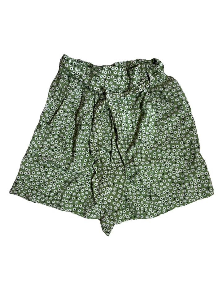 Pantalones Cortos H&M Mujer Talla 4 Con Cinturón Verde Floral Bolsillo Cremallera Tiro Alto Foto 1 de 4