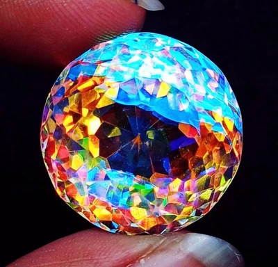 Loose Gemstone Mystic Quartz Rainbow Round Cut 56.80 CT Certified With Free Gift - Image 1 of 4