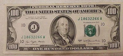 1977 $100 One Hundred Dollar Bill    J18632266A - Image 1 of 4