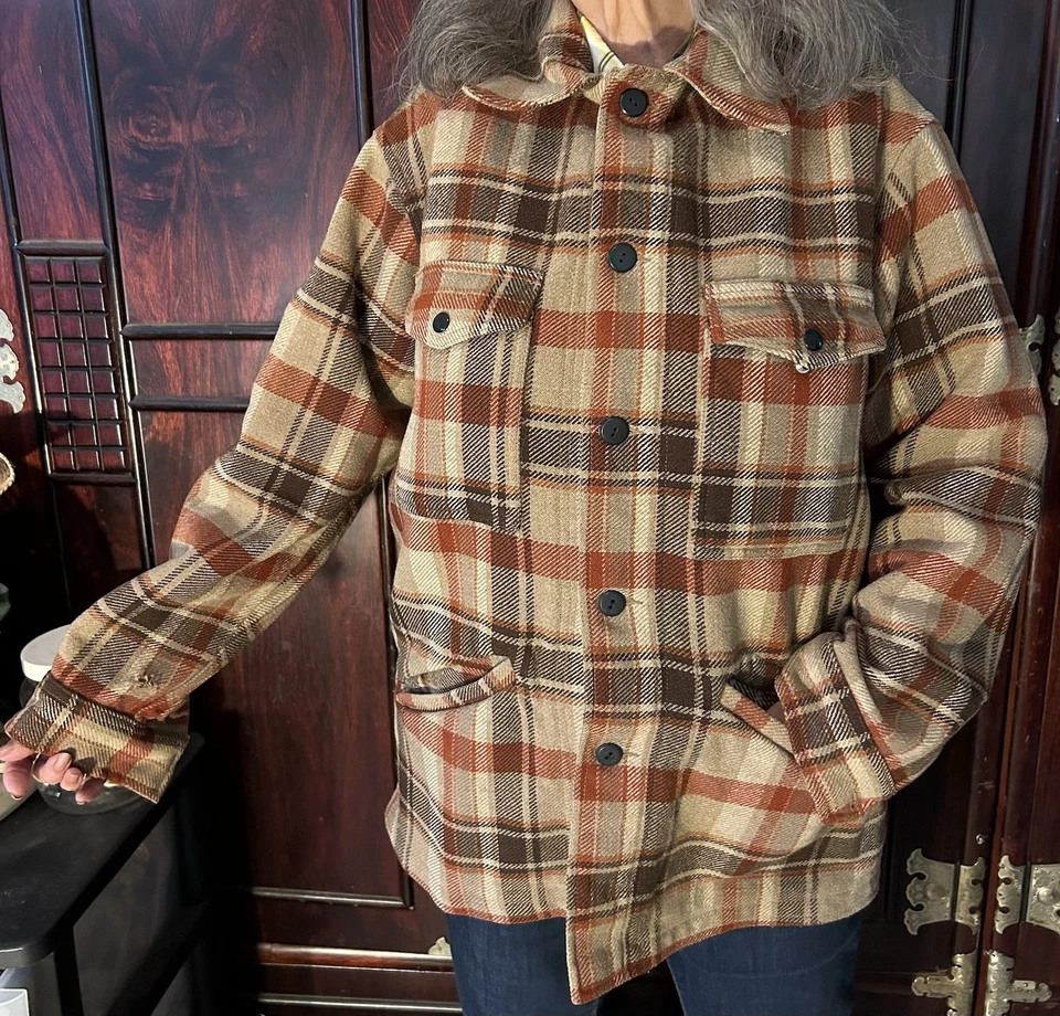 Vintage 70s Pendleton Mackinaw Cruiser Jacket Mens L Plaid Pure Wool USA - Image 1 of 4