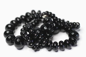 Black Onyx Necklace Natural Gemstone Graduated 3mm-16mm Roundel Silk knotted 20" - Picture 1 of 4