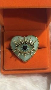 Kurt Geiger London ~ Evil Eye Green Stone Heart Cocktail Ring ~ Size 7 - Picture 1 of 8
