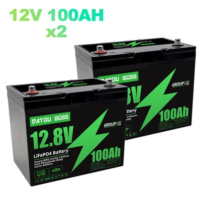 MFUZOP 2x 12V 100Ah Lithium Battery LiFePO4 15000 Cycles 100A BMS Solar RV Marine