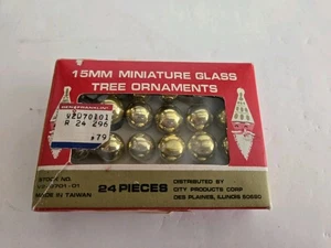 Box Of 22 Miniature 15mm Glass Gold Christmas Ornaments Feather Tree - Picture 1 of 3