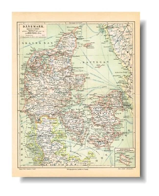 DINAMARCA 1889 fecha mapa original Escandinavia Konungariket Sverige DANMARCA Foto 1 de 4