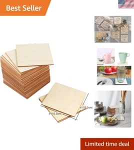 50 Pcs Unfinished Wood Pieces, 4"x4" Square Tiles for DIY Crafts & Home Decor - Picture 1 of 8
