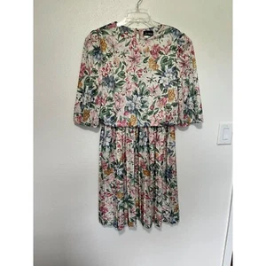 Jenny Kleid Vintage 80er Blumenkleid Cottagecore 3/4 Arm Damen Größe 12 - Bild 1 von 6