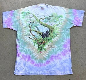 Vtg 90s Liquid Blue African Rainforest T Shirt Tie Dyed AOP Single Stitch XL - Picture 1 of 3