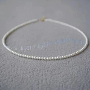 Mini 3-4mm Real Natural White Akoya Pearl Necklace 14-28'' 14k Gold Clasp - Picture 1 of 13
