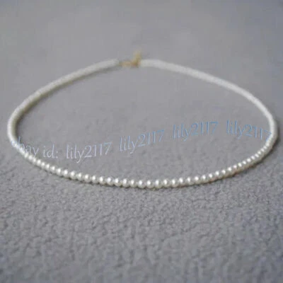 Mini 3-4mm Real Natural Round White Akoya Pearl Necklace 14-28'' 14k Gold Clasp - Image 1 of 4