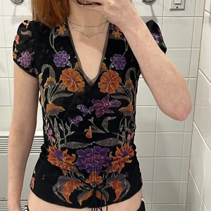 Vivienne Tam 2000’s black floral mesh ruched top shirt S - Picture 1 of 7