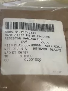 Nonwire Wound Variable Resistor NSN 5905-01-217-8449 P/N 48-29-2200 - Picture 1 of 3