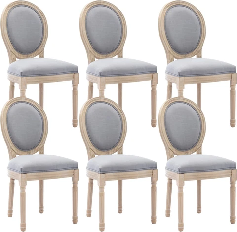 French Country Dining Chairs Set of 6, Vintage Louis Chairs with Curved Backrest Cover