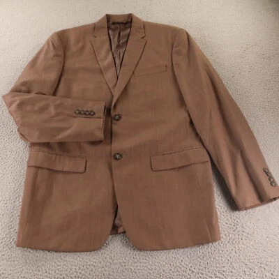 Perry Ellis Jacket L Brown Herringbone Self Stripe Polyester Blazer 44R - Image 1 of 4